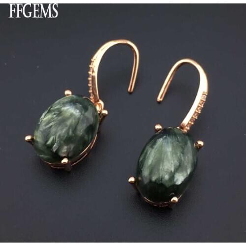 FFGems Natural Green Charoite big stone Sterling 925 Silver Earring water drop Fine Jewelry Women Party Wedding Gift wholesale