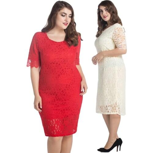 Women Summer Fashion Elegant Plus Size Lace Flower Slim Fit Solid Color Casual Party Mini Dress for Dating Party Wedding