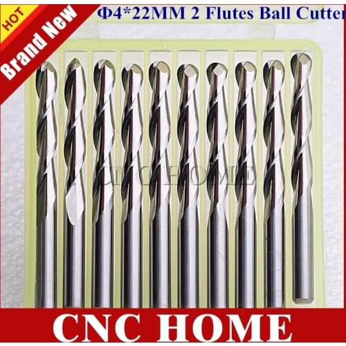10pcs 4*22mm Two Flutes Ball Nose Carbide Milling Cutter, CNC Router Bits, End Mill Cutting Tools for Wood, MDF, Acrylic