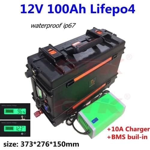 12V 100Ah lifepo4 lithium battery pack for solar system AGM UPS inverter golf trolley autocaravanas RV+10A charger