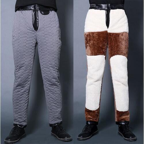 #2211 Winter Warm Casual Faux Leather Pants Men Straight Loose Elastic Waist Windproof Waterproof PU Pants Black Plus Size 3XL
