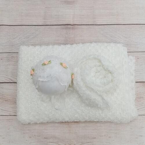 3PCS/Lot Soft Photo Shoot Accessories 150x100CM Fabric,75x50CM Wrap with Infant Floral Bonnet for Newborn Baby Photography Props