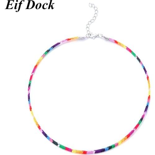 Bohemian Beach Colorful Cotton Choker Boho Rainbow Simplicity Necklace Jewelry for Women Girls Adjustable Size Wholesale