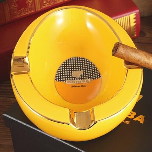 COHIBA Ashtrays Large Ceramic Cigar Ashtray Home Round Living Room Creative 3 Cigar Holder Stand Cenicero For Tobacco Cigarette