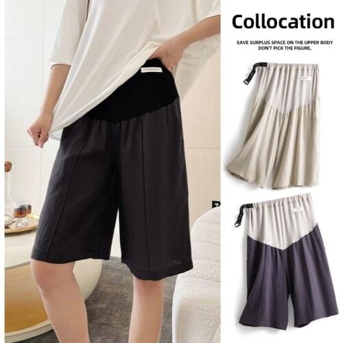 Maternity pants spring and summer three-dimensional pressure line leisure cotton and linen adjustable maternity shorts