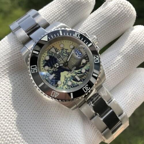 STEELDIVE men diver watch,mens automatic watches diving wristwatch 300m waterproof full luminous Kanagawa dial ceramic bezel