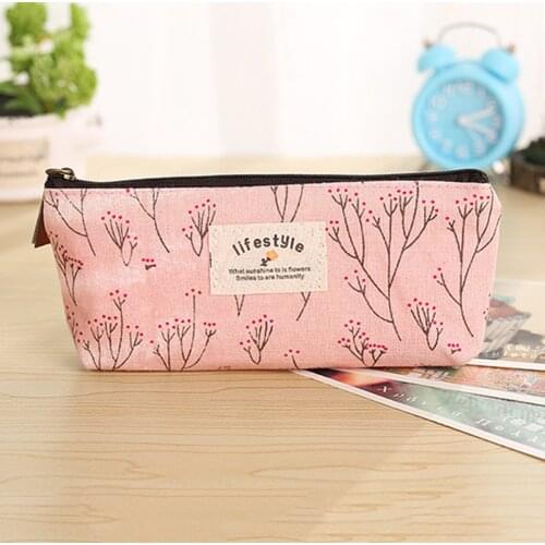 School Pencil Case Pastoral Broken Flowers Pocket Pencil Bag Small Fresh Zakka Canvas Student Pen Bag Stationery Bag
