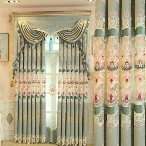 European luxury light green embroidered Window curtains for living room hotel kitchen high quality Tulle Curtain for bedroom
