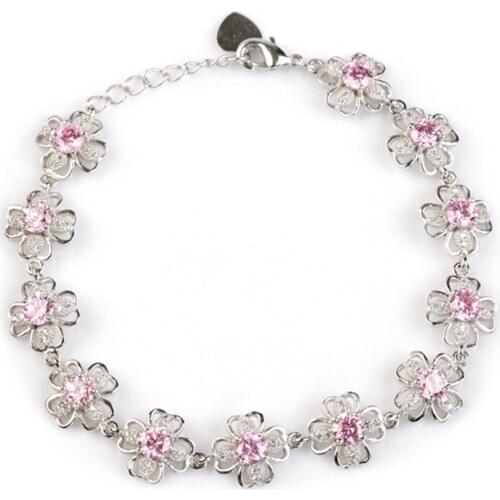 Fleure Esme Shinning Tennis wedding Bracelets for Woman Elegant Style Gift dropshipping Pink Cubic Zirconia Rhodium Plated R3271