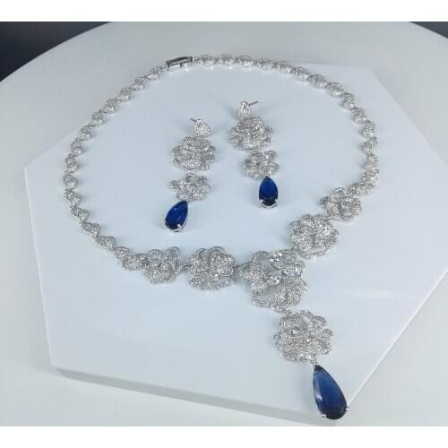 Hot sale New fashion Bohemia flower CZ zircon necklace earrings jewelry set wedding party banquet dressing jewelry free shipping