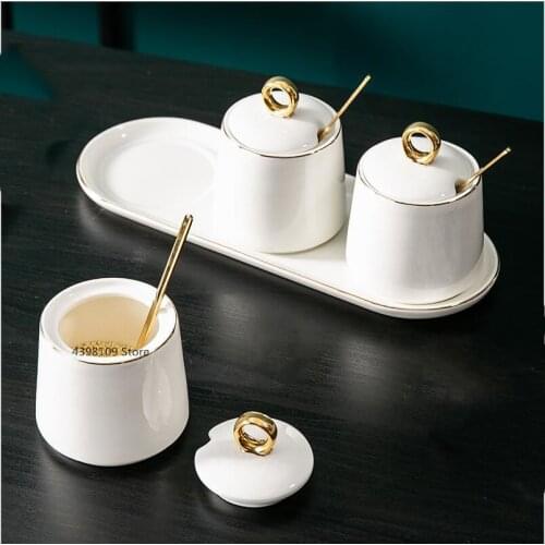 Ceramic Sugar Bowl Phnom Penh Seasoning Jar Set Household Salt Shaker with Lid Olive Oil Bottle Kitchen Supplies Seasoning Box