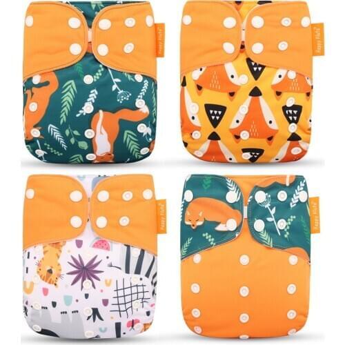 4pcs/1set Washable Eco-Friendly Cloth Diaper Ecological Adjustable Nappy Reusable Diaper Fit 0-2year 3-15kg Baby Pocket Diapers