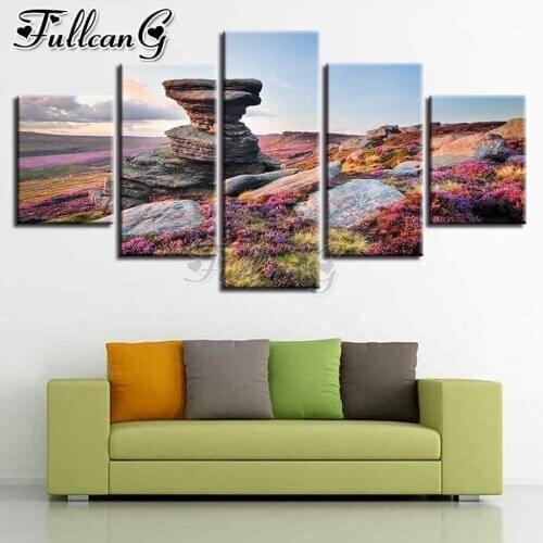 FULLCANG diy 5 piece diamond painting stone landscape full square/round drill mosaic embroidery 3d needlework home decor FC2206