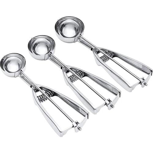 Hot Ice Cream Scoop Biscuit Scoop Set Stainless Steel Ice Cream Scoop with Trigger Release Biscuit Scoop for Baking