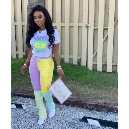 Ueteey New Two-piece Trendy Letter Print Patchwork Two-piece Pants Set