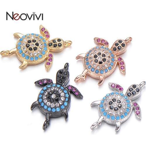 Neovivi Sea Turtle Tortoise Charm Cute Animal Micro Pave Colorful Zircon Charms for Jewelry Making Bracelets Necklaces DIY Gifts