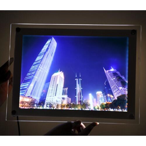 Wholesale price 20pcs ultra thin acrylic pictures framed wall mounted a4 crystal photo lightbox with led lighting