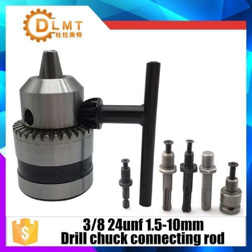 1.5-10mm Drill Chuck Driver Converter 3/8 Inch 24UNF With 1/4 Inch Hex Shank Key Adaptor Round handle