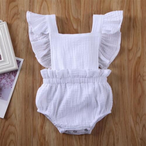 Pudcoco Newborn Baby Girl Clothes Solid Color Sleeveless Ruffle Knitted Cotton Romper Jumpsuit One-Piece Outfit Sunsuit Clothes