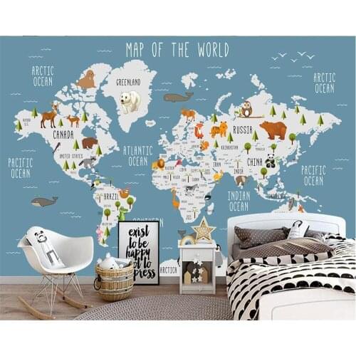 Custom Self Adhesive wallpaper cartoon world map tv background wall living room bedroom children room 3d mural papel DE parede