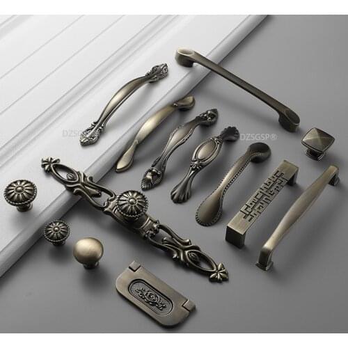 Zinc Alloy Closet Wardrobe Pull Bronze Cabinet Drawer Hardwares Cupboard Kitchen Handle Antique European Fashion