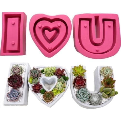 I Love You Silicone Flower Pot Mold Gypsum Concrete Cement Succulent Plant Decor M68E