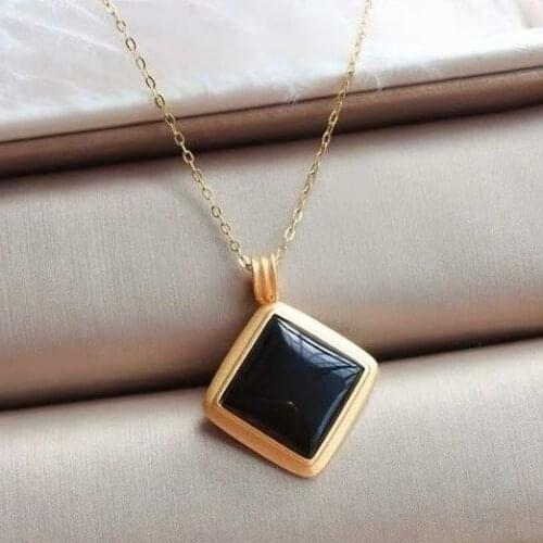 SNew Silver Natural Hetian Moyu Geometric Pendant Necklace Chinese Retro Cultural Elements Temperament Womens Brand Jewelry