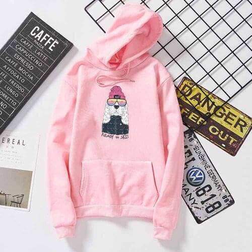 Winter Ready To Ski English Alphabet Dog Mr. Creation Cartoon Graphics Kawaii Hoodies Women Streetwear Harajuku Sweatshirt