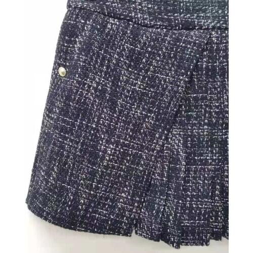 Tweed Mini Skirt Womens A-Line Casual Zipper Ladies Solid Color Short Skirt 2021 New Fashion