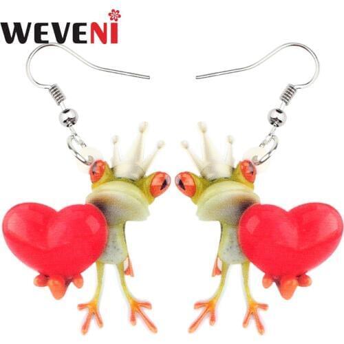 WEVENI Acrylic Cute Prince Frog Heart Earrings Drop Dangle Anime Animal Jewelry For Women Girls Cute Gift Charms Dropshipping