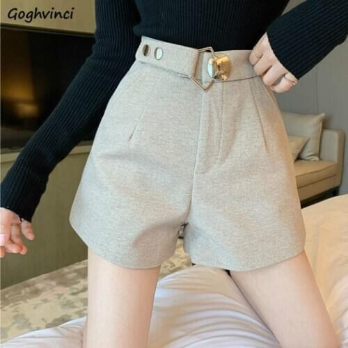 Shorts Women Solid Rivet Sashes Thick Winter High Waist Button Pocket Ulzzang Retro Leisure All-match Harajuku Korean Style Ins