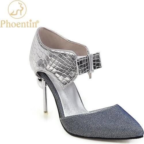Phoentin silver evening shoes stilettos 2020 spring womens shoes with heels butterfly knot pumps stilettos elastic band FT897