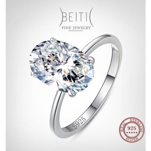 Beitil Fine Oval Cut Clear Zirconia 925 Sterling Silver Finger Ring For Women Wedding Statement Fine Silver Jewelry