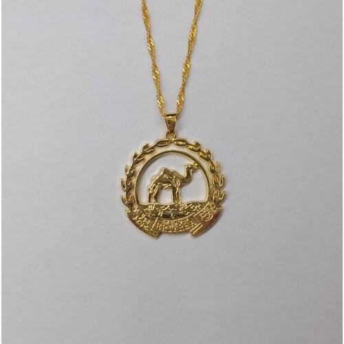 Gold Color Camel Olive Branch Chain Jewelry Eritrea Map Flag Pendant Necklaces Women Girls African Necklace Gift for Eritrean