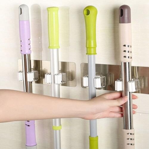 1/2PC Wall Mount Mop Broom Brush Holder Hanger Rack Cleaning Tool Bath Organizer