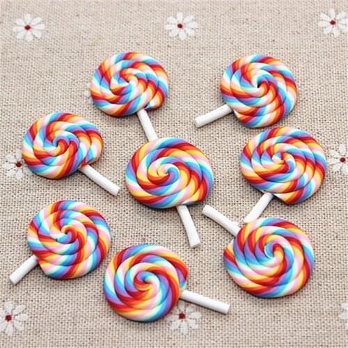 10pcs Kawaii Clay Artificial Candy Rainbow Lollipop Flatback Cabochon DIY Craft Scrapbooking,24*36mm