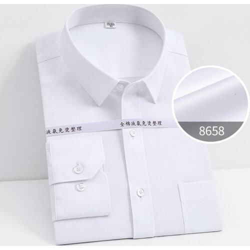 100% Cotton Oversized Button Up Shirt Liquid Ammonia Anti-wrinkle Longsleeve Shirt for Men White Business Slim Fit Shirt Men