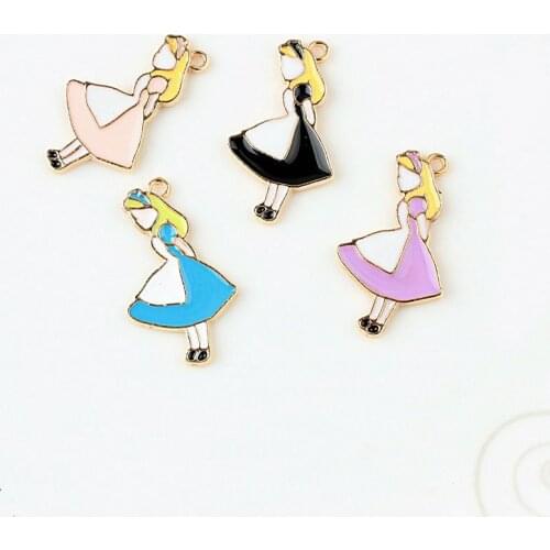 19*32mm DIY Jewelry Findings Accessory Bracelet Necklaces Pendant Oil Drop Alloy Enamel Cartoon Character Alice Girl Charm Gift
