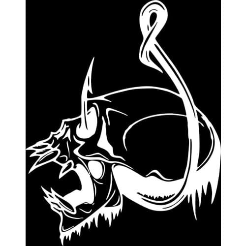 Car Sticker Skull Fish Hook Fishing Bone Boat Car Truck Window Vinyl Decal Waterproof Window Windshield Accessories Black/Silver