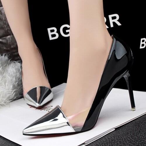 Fashion Womens Sexy Shoes Thin Heels High Heels Sandals Shallow Mouth Pointed Toe Mixed Colors Patent Leather Slip-On