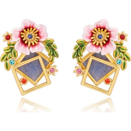 CSxjd New Enamel Glazed Turquoise Peach Blossom Stud Earrings