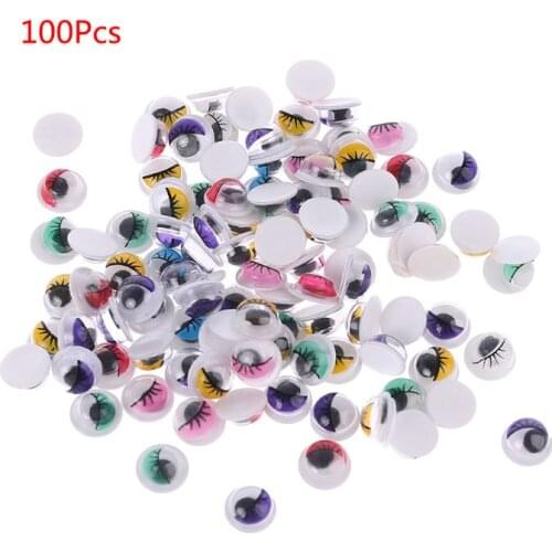 D7WF 100pcs Mixed Color Self Adhesive Eyes with Eyelashes for Doll Bear Stuffed Toy DIY Craft
