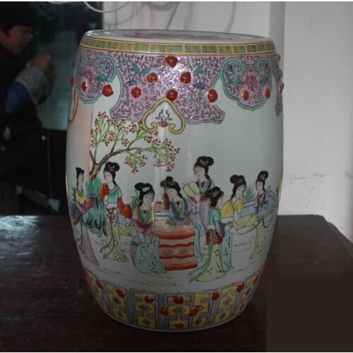 Jingdezhen Ceramic Drum Stool Top-grade Hand-painted Pastel Figure Bamei Picture Outdoor Toilet home antique porcelain Stool