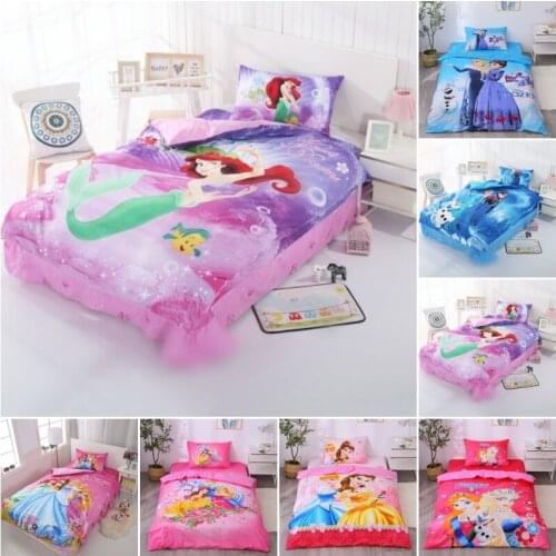 Disney Cartoon Pattern Mermaid Ariel Princess Duvet Cover Set for Girls Kids 100% Cotton Bedlinen Twin Single Size Bedding Set