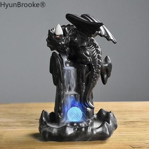 Backflow Cone Incense Burner Dragon Ceramic Smoke Home Incense Holder LED Glowing Ball And 10Pcs Incense Cones Dropshipping