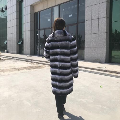 2020 Luxury chinchilla fur jacket lady genuine real rex rabbit fur coats striped turn down collar thick pocket brand fashion