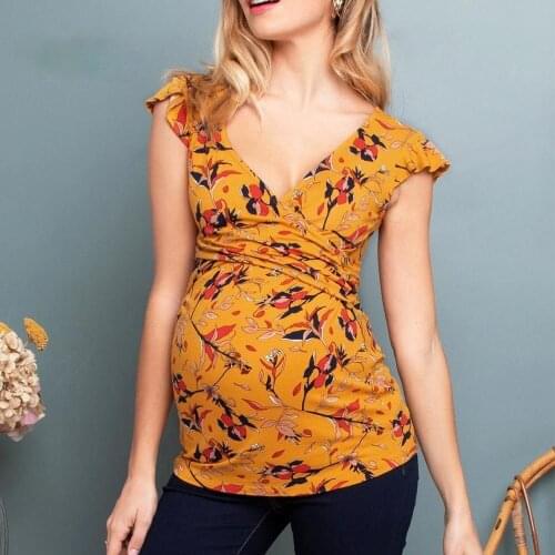 Summer Printed Maternity T Shirts Pregnancy Breastfeeding Clothes for Pregnant Top Women Nursing Sleeveless V Neck T-shirt