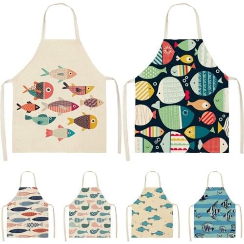 Cartoon Fish Pattern Linen Apron Ladies Apron Baking Apron Apron Kitchen Cooking Apron Mens Apron Cafe Kitchen Apron for Kid