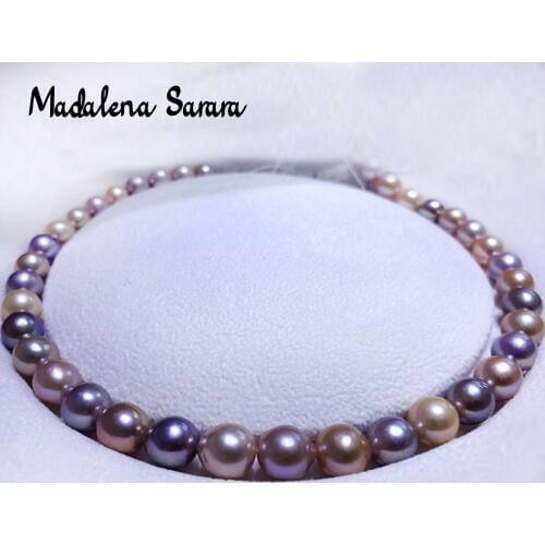 MADALENA SARARA AAA 10-13mm Freshwater Pearl Mixed Color Round Shape Edison Pearl Necklace Strand 18" For Womens Jewelry MD-E11