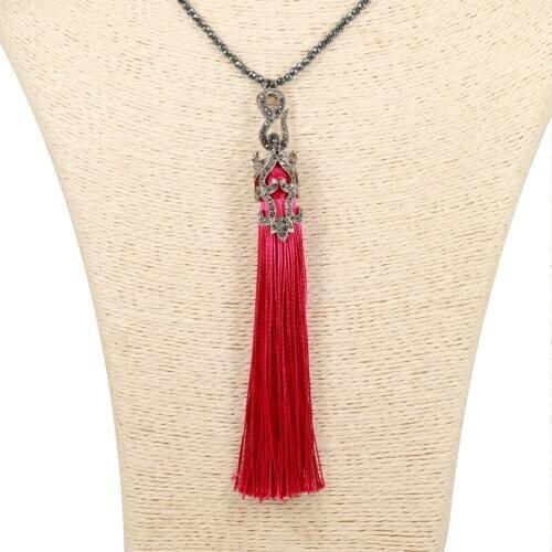 Fashion Silk Fabric Long Necklace Tassel Necklace Natural Stone Beads Chain Necklace Gifts Jewelry Tassel Chain Choker For Women